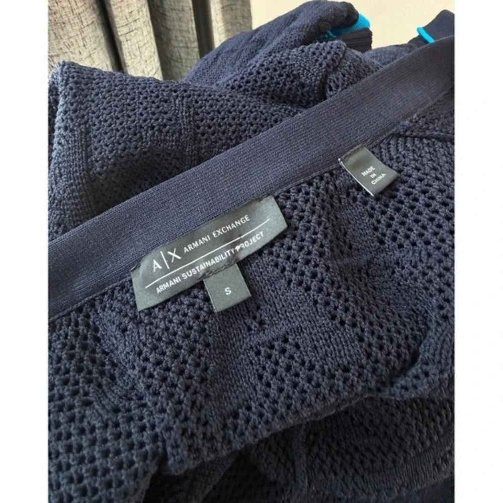 A/X Armani Exchange Navy Blue Logo Knit Open Front Cardigan Oversized Colorblock